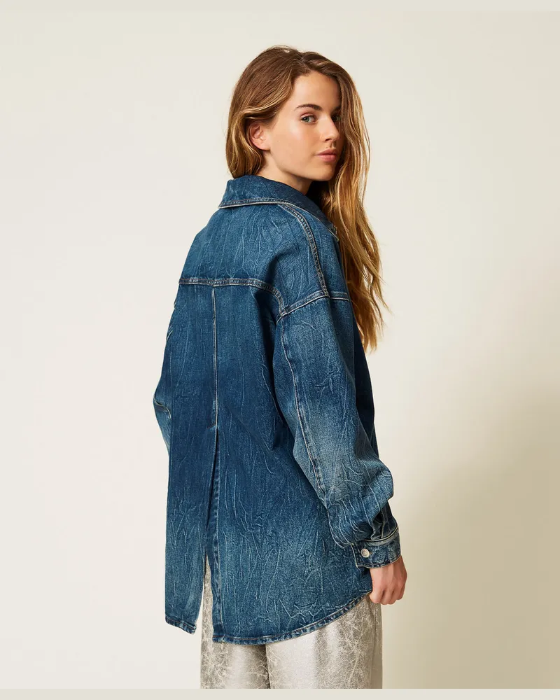 Actitude by Twinset Hemden - Jeanshemd mit Schlitz, Mittleres "Denimblau", Größe Mittleres