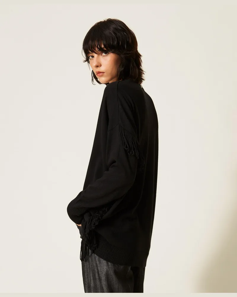Actitude by Twinset Pullover mit Fransen Schwarz
