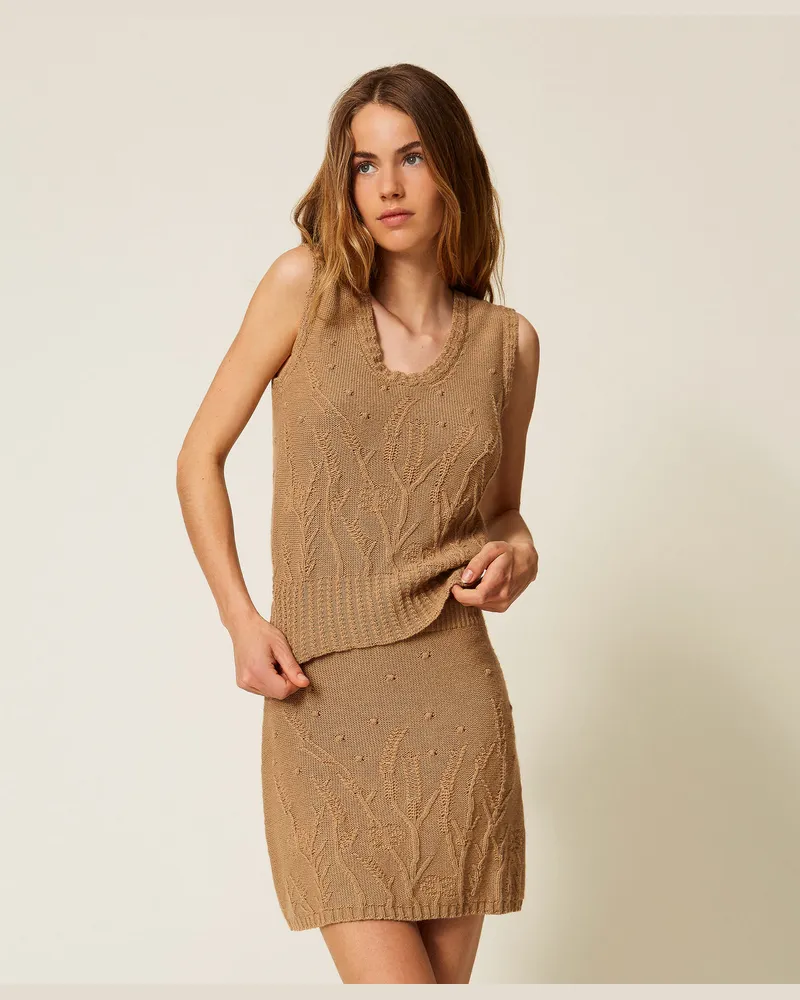 Twin-Set Tops - Top aus Treeblend-Garn, Tobacco Brown, Wolle, Größe: XS 
