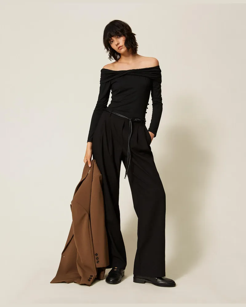 Twin-Set Jumpsuit mit Faltenwurf und Gürtel Schwarz