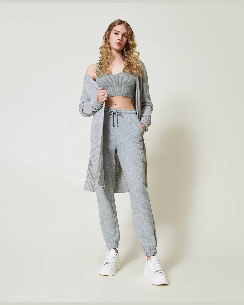 Twin-Set Hosen - Sweatjoggers mit Oval T, Durchschnittgrau-Mélange, Baumwolle, Größe Durchschnittgrau-mélange