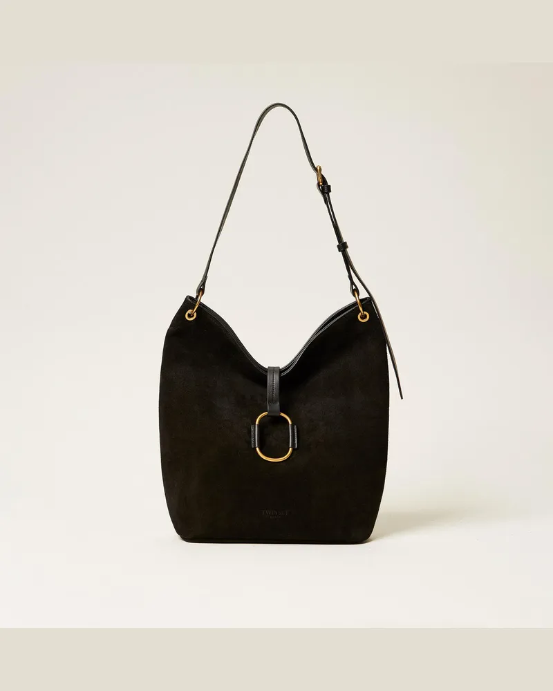 Twin-Set Hobo-Tasche aus Veloursleder Schwarz
