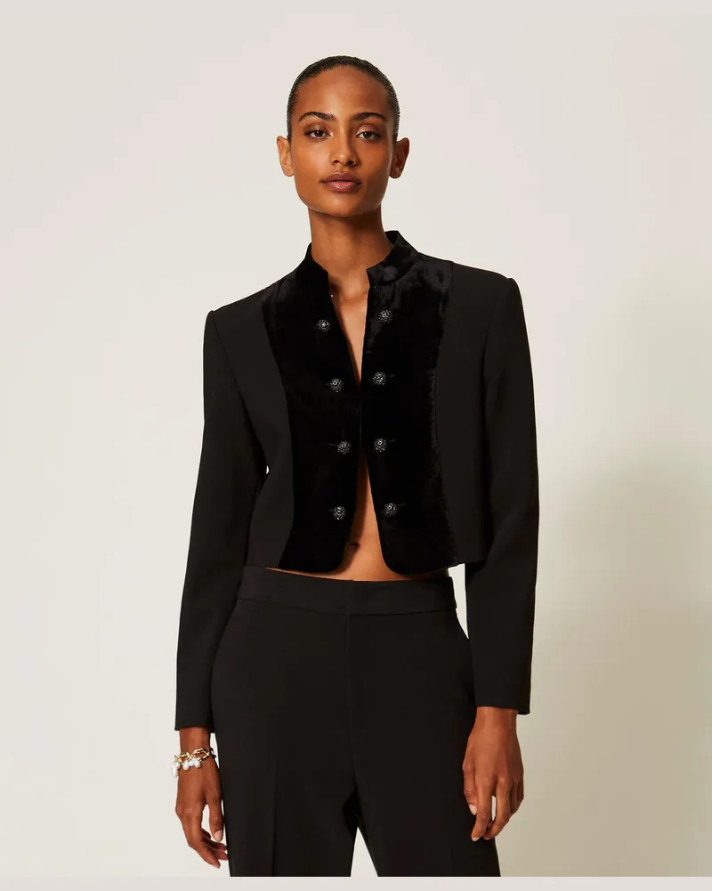 Twin-Set Spenzer-Jacke aus Crêpe und Samt Schwarz