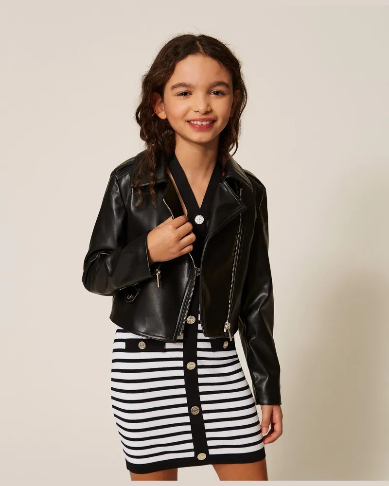 Twin-Set Jacken und Outerwear - Bikerjacke aus Lederimitat, Schwarz, Lederoptik, Größe Schwarz