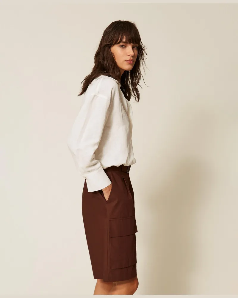 Actitude by Twinset Hosen - Cargo-Bermudashorts aus recyceltem Popeline, Chocolate Lab, Baumwolle, Größe Chocolate