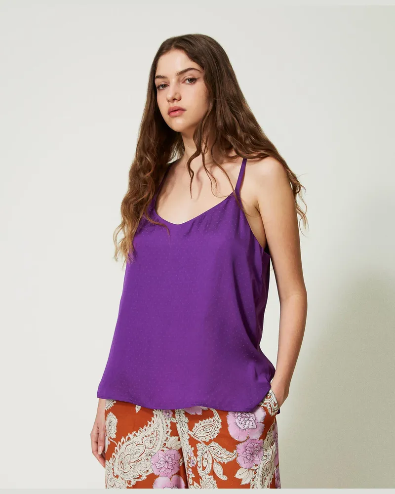 Twin-Set Tops - Jacquardtop mit Tupfen, Dunkles Lavendel, Größe: 44 