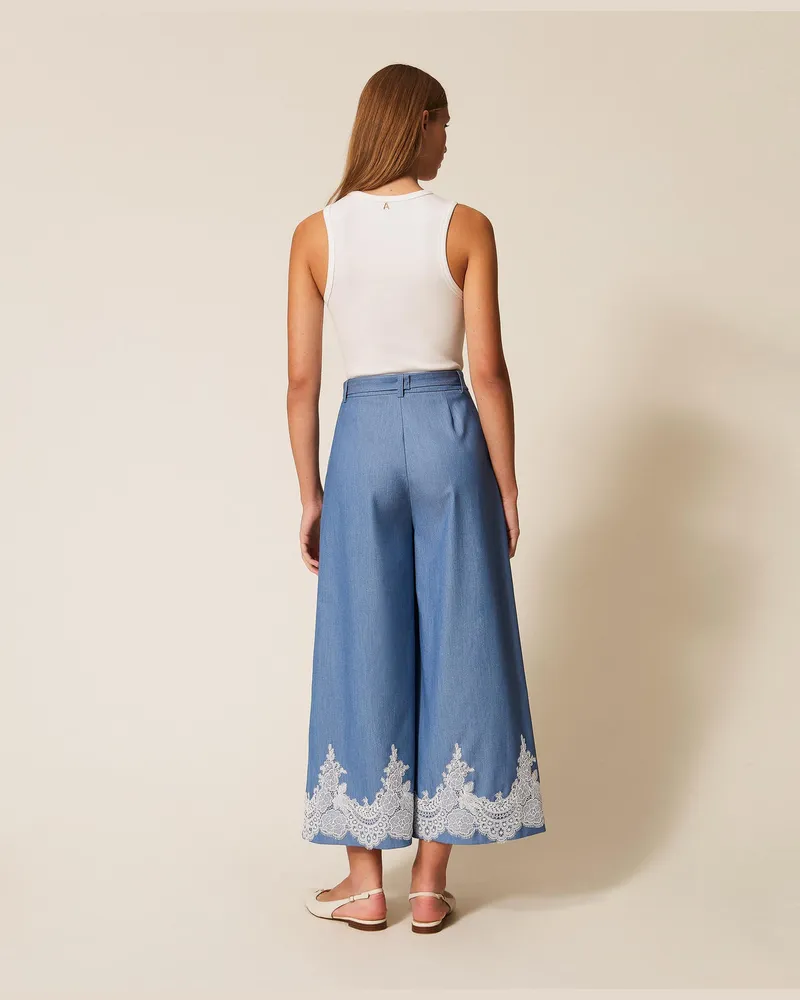 Actitude by Twinset Hosen - Palazzo-Hose mit Spitze und Gürtel, Dark Skyline, Größe Dark