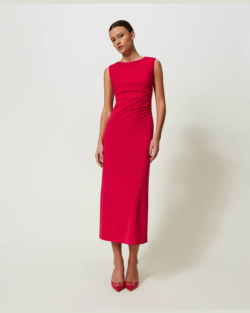 Twin-Set Kleider - Maxikleid mit Raffung, „Bright Rose"-Rosa, Jersey, Größe „bright