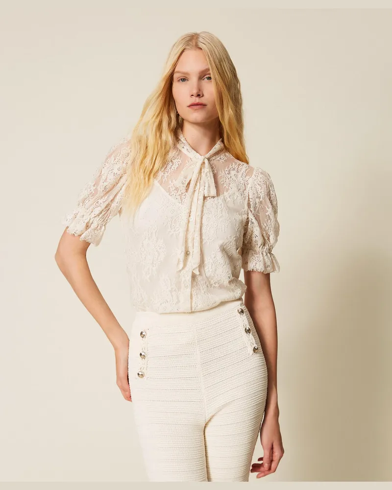 Twin-Set Hemden - Hemdbluse aus Spitze mit Schleife, Perlmutt, Größe Perlmutt