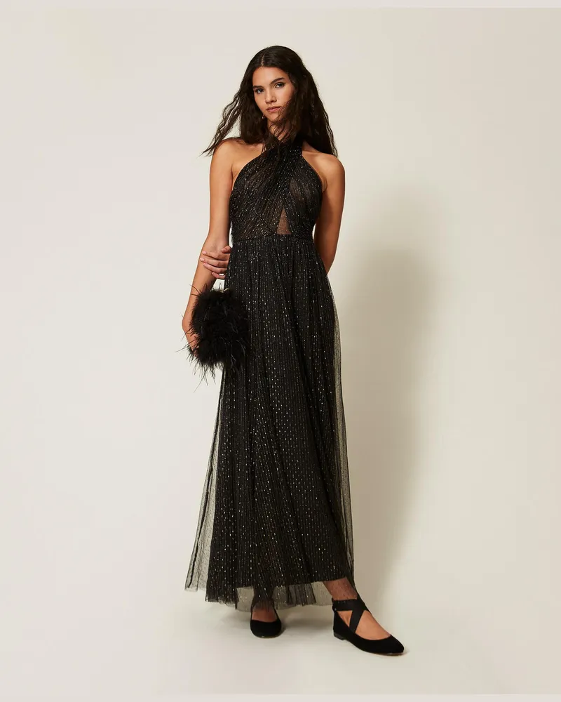 Twin-Set Langes Strickkleid mit Lurex Schwarz