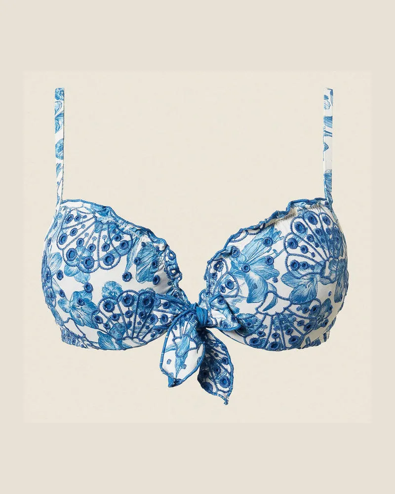 Twin-Set Bademode - Push-up-Bikinitop mit Stickerei, Print Toile De Jouy Off White/Blu Med, Größe Print
