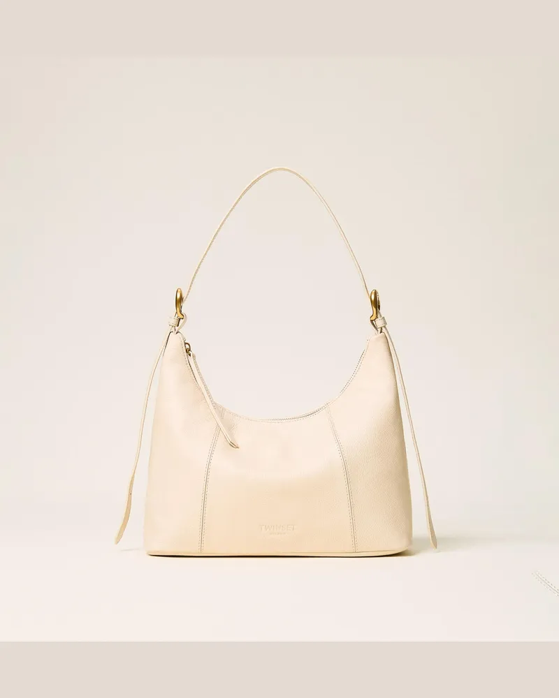 Twin-Set Hobo-Bag aus Leder mit verstellbarem Riemen Parchment-beige