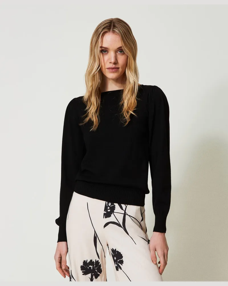 Twin-Set 2-in-1-Pullover mit Cut-out, Schwarz, Größe: XXL 