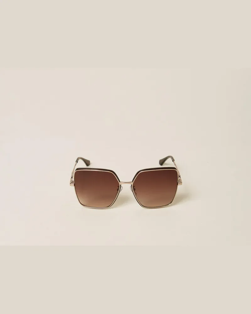 Twin-Set Accessoires - Karree-Sonnenbrille aus Metall, Shiny Pink Gold with Chocolate Rims, Einheitsgröße Shiny