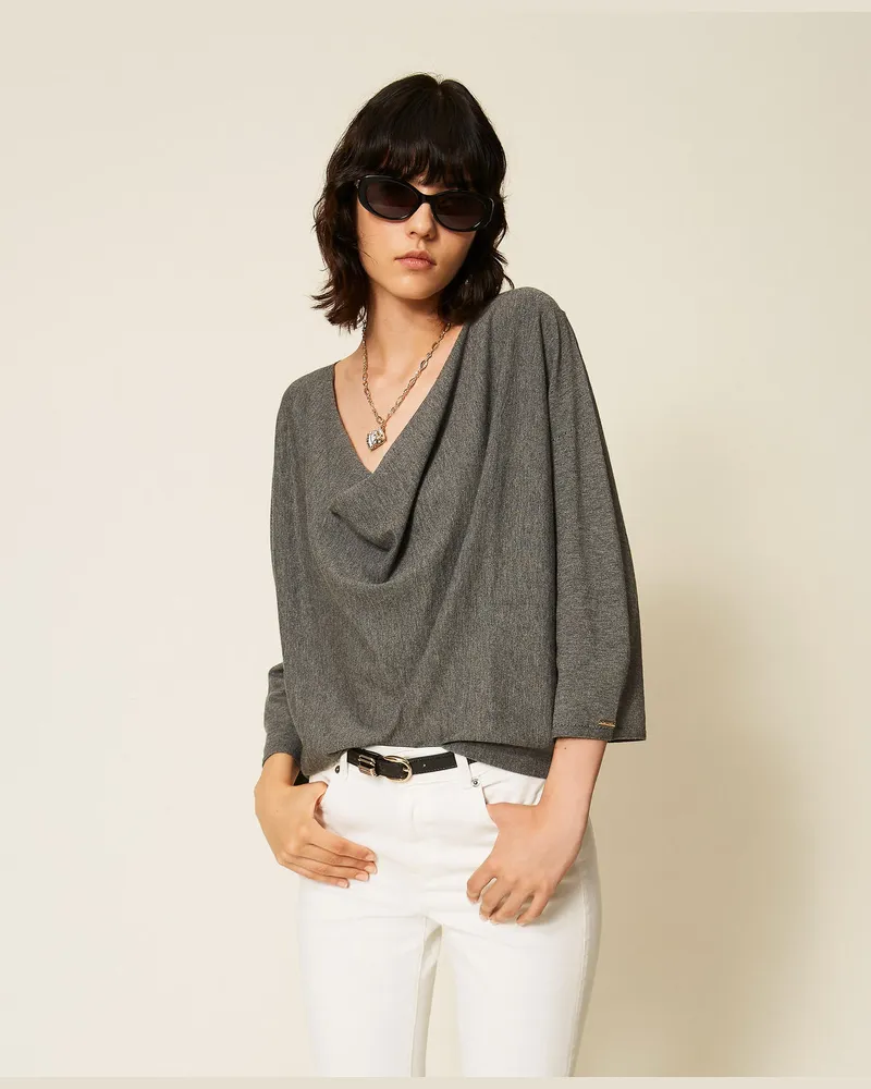 Twin-Set 2-in-1-Maxi-Pullover Mittelgrau-melange
