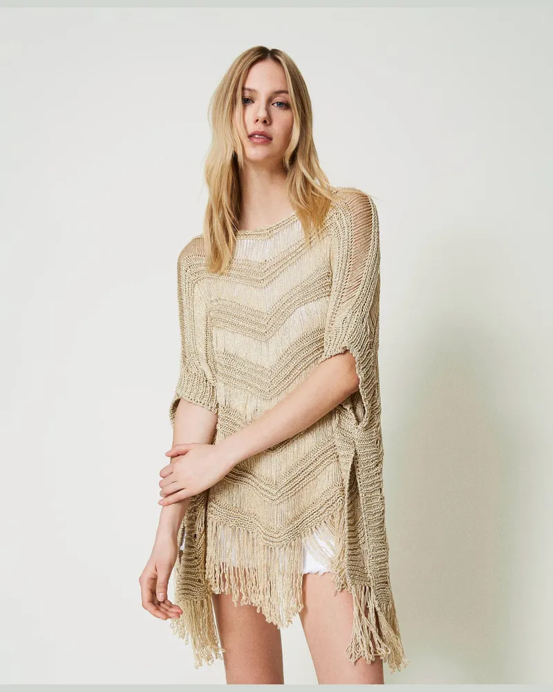 Twin-Set Jacken und Outerwear - Strickponcho mit Fransen, Gold Gelb, Einheitsgröße Gold