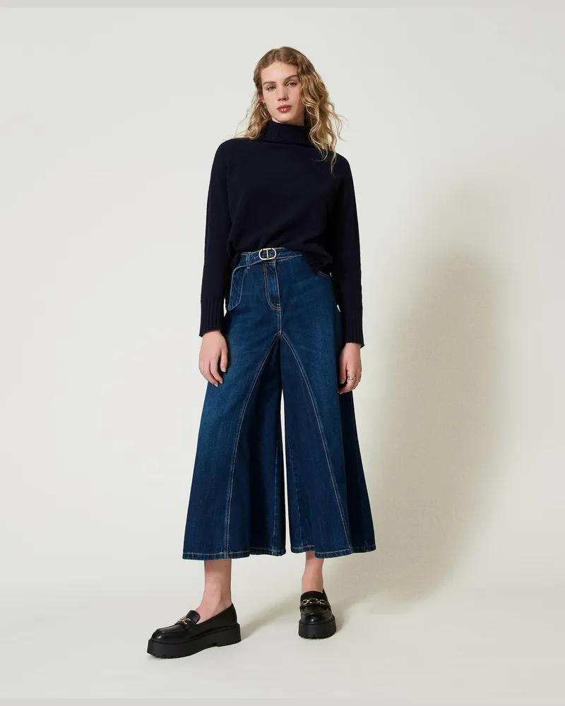 Twin-Set Cropped-Jeans mit Gürtel, Dunkles Denim, Größe: 31 