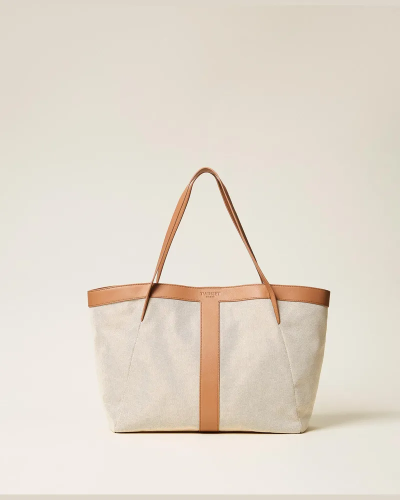 Twin-Set Taschen - Shopper aus Canvas und Leder, "Rope"-Beige, Einheitsgröße Rope-beige