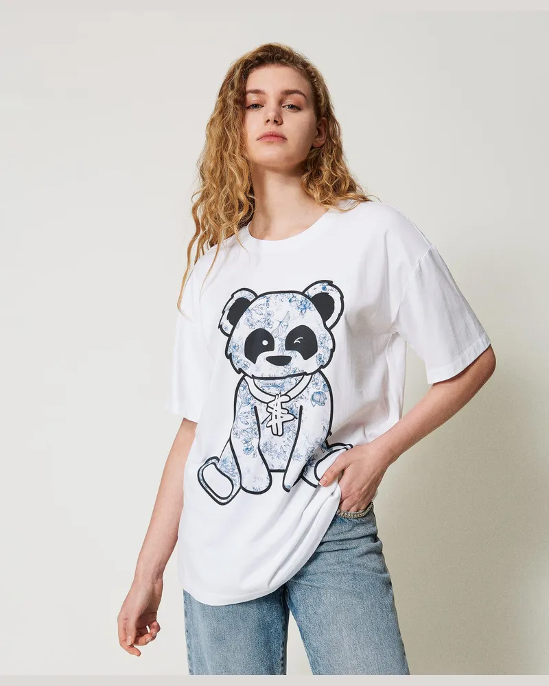 Actitude by Twinset T-Shirts - MYFO T-Shirt im Oversize-Fit, Papers / Panda-Print, Baumwolle, Größe: XXS 