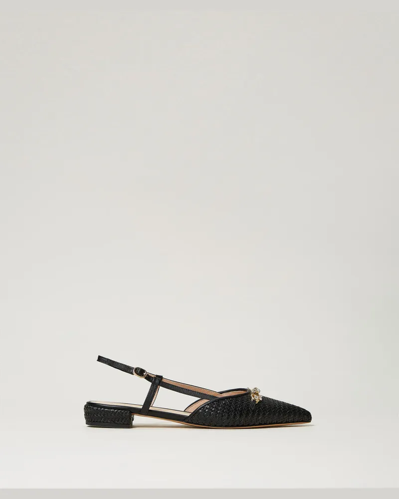 Twin-Set Schuhe - Slingback-Ballerina mit „Oval T"-Logo, Schwarz, Größe Schwarz