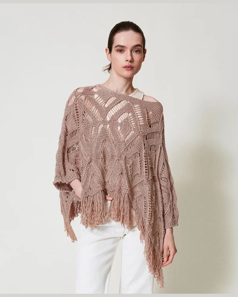 Twin-Set Jacken und Outerwear - Lurex-Strickponcho mit Lochmuster, Parisienne Rosa, Einheitsgröße Parisienne