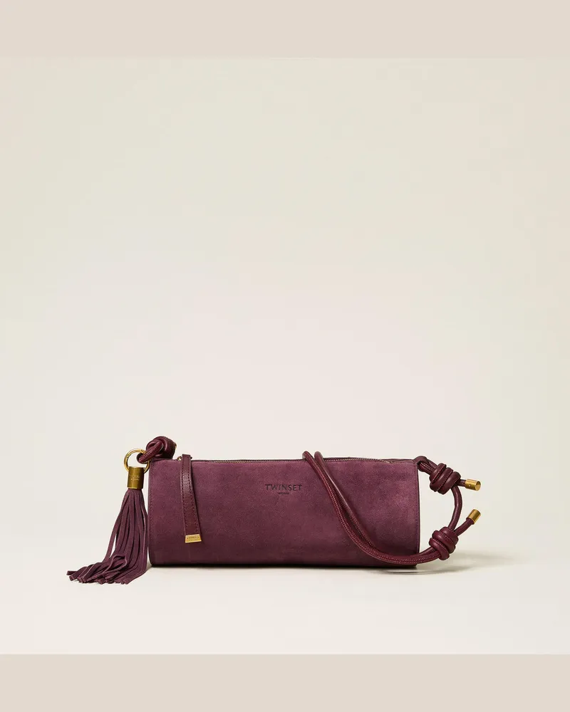 Twin-Set Zylindertasche aus Veloursleder mit Quaste Bordeaux
