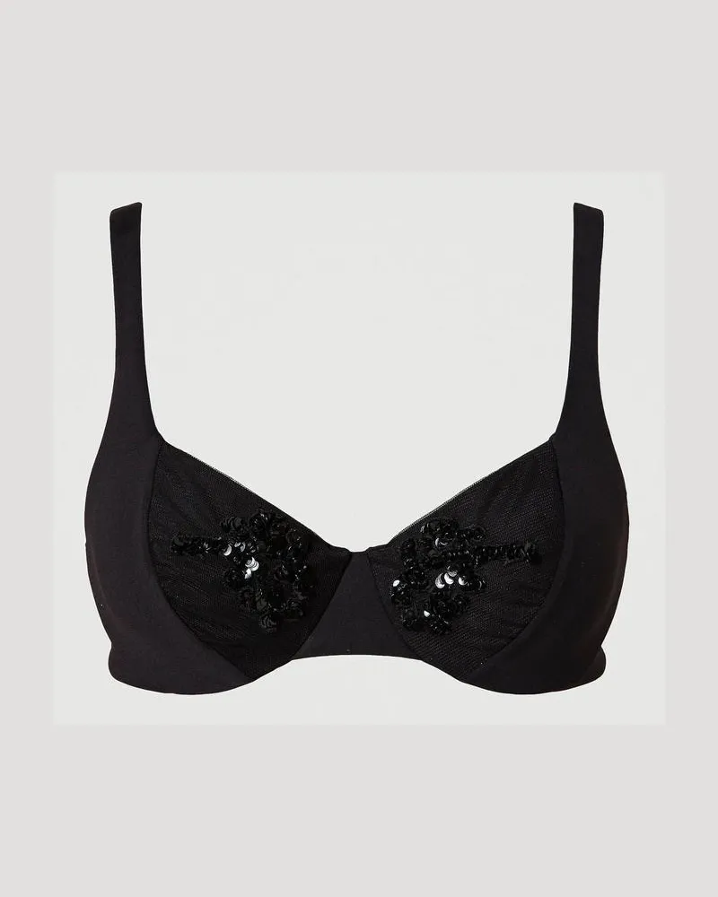 Twin-Set Bademode - Bügel-Bikinitop mit Stickereien, Schwarz, Paillettes, Größe: 4-B 