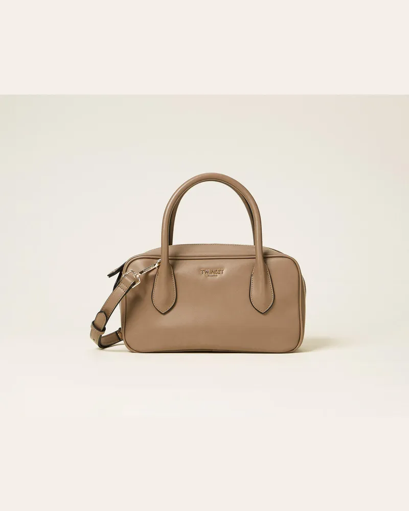 Twin-Set Taschen - Mittelgroße Bowling-Bag mit Logo, Steel, Einheitsgröße 