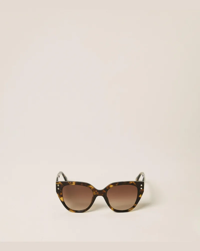Twin-Set Schmetterlingssonnenbrille mit Blumennieten, Damen, Light Havana Light