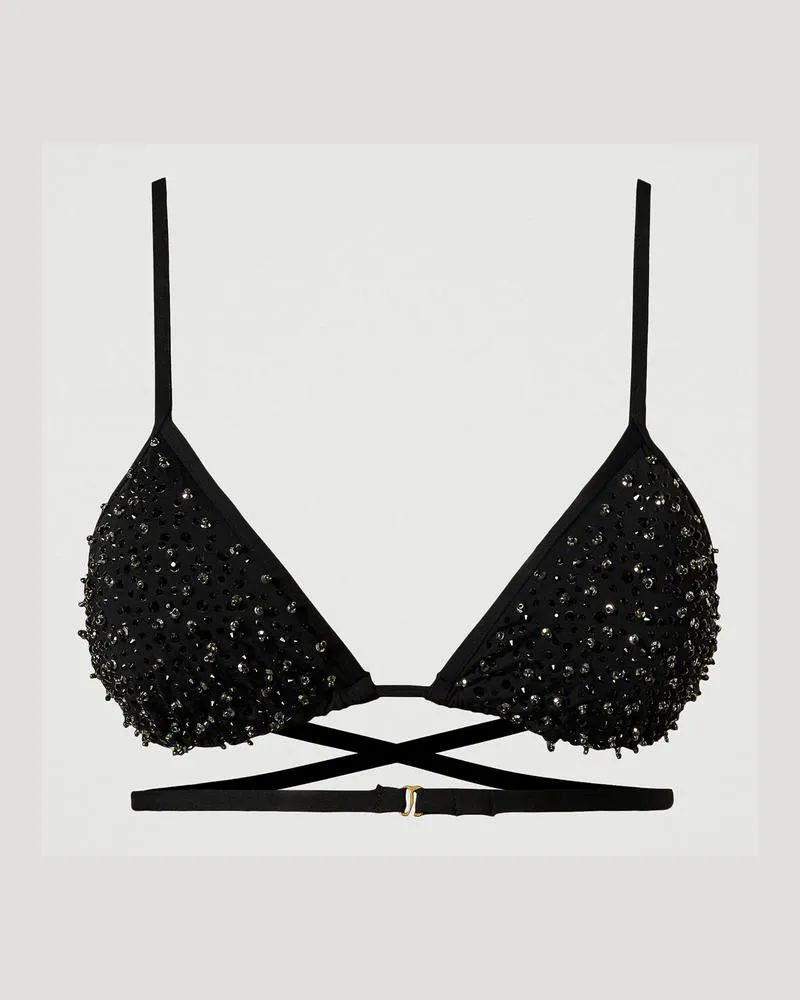 Twin-Set Bademode - Triangel-Bikinitop mit Stickerei, Schwarz, Strass, Größe Schwarz