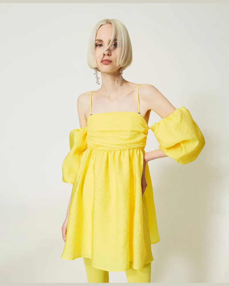Actitude by Twinset Kleider - Kurzes Taftkleid mit Prägung, „Golden Kiwi"-Gelb, Größe „golden