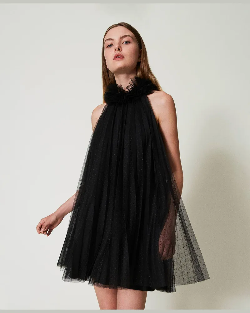 Actitude by Twinset Kleider - Kurzes Kleid aus plissiertem Tüll, Schwarz, Größe Schwarz