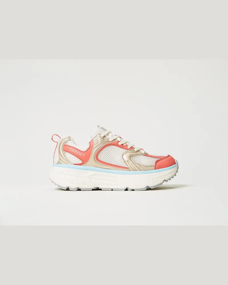 Twin-Set Schuhe - Fessura Sneaker im Laufschuhstil, Zweifarbig Optisches Weiß / Coralline, Größe Zweifarbig