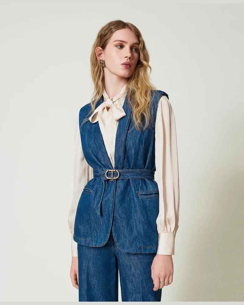 Twin-Set Jacken und Outerwear - Jeansweste mit Gürtel, Denim, Größe Denim