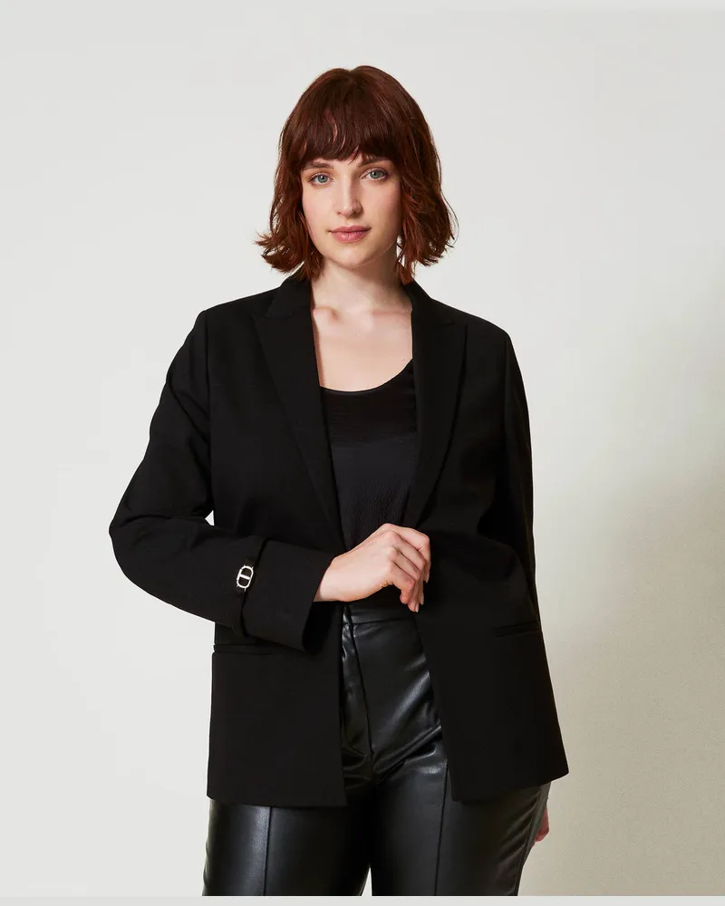 Twin-Set Jacken und Outerwear - Blazer mit „Oval T"-Riegeln, Schwarz, Größe Schwarz