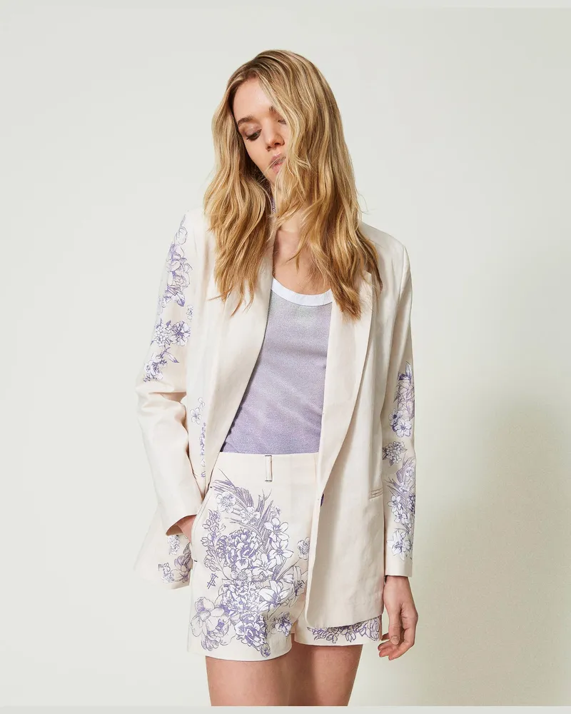 Actitude by Twinset Jacken und Outerwear - MYFO Blazer aus Leinenmischung mit Print, Print Royal Purple Toile De Jouy, Mit Blumen, Größe Print