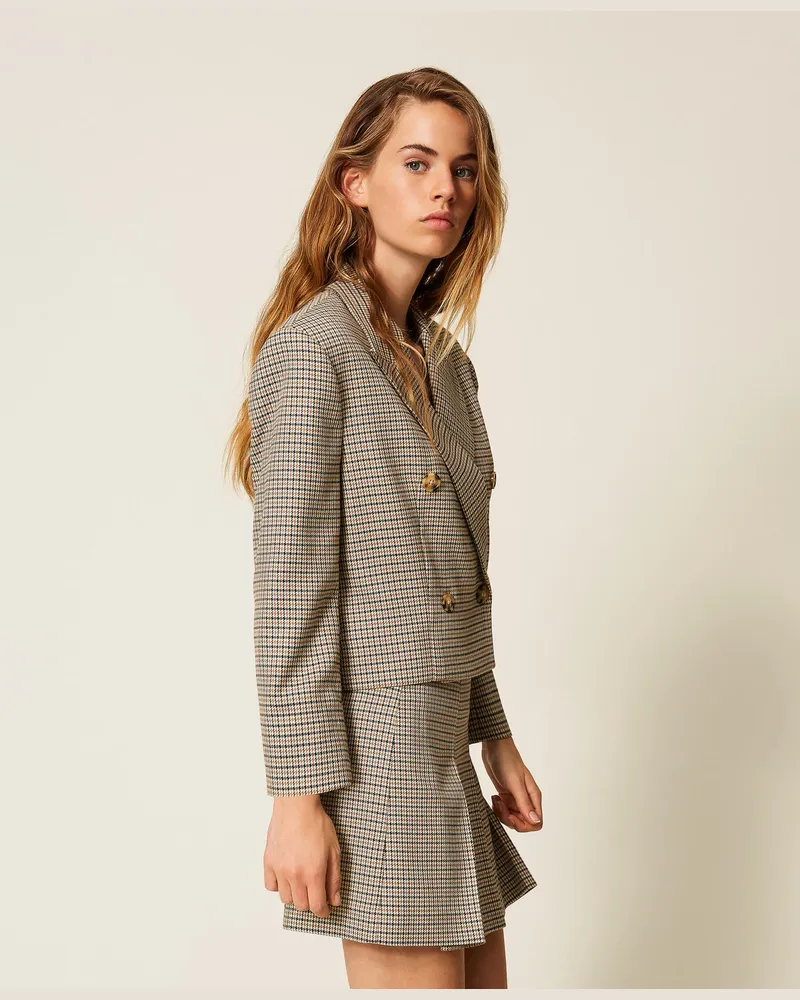 Actitude by Twinset Jacken und Outerwear - Blazer mit Hahnentrittmuster, Hahnentrittmuster Natural, Kariert, Größe Hahnentrittmuster