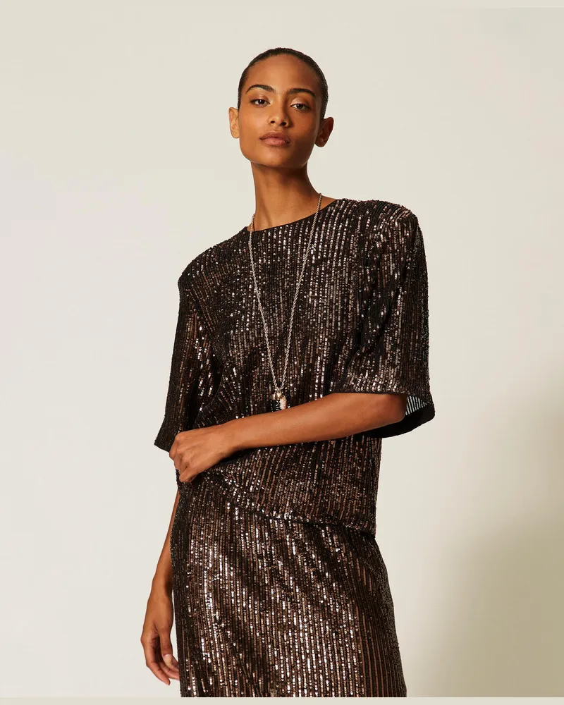 Twin-Set Bluse mit Rundhalsausschnitt aus Pailletten Sequins