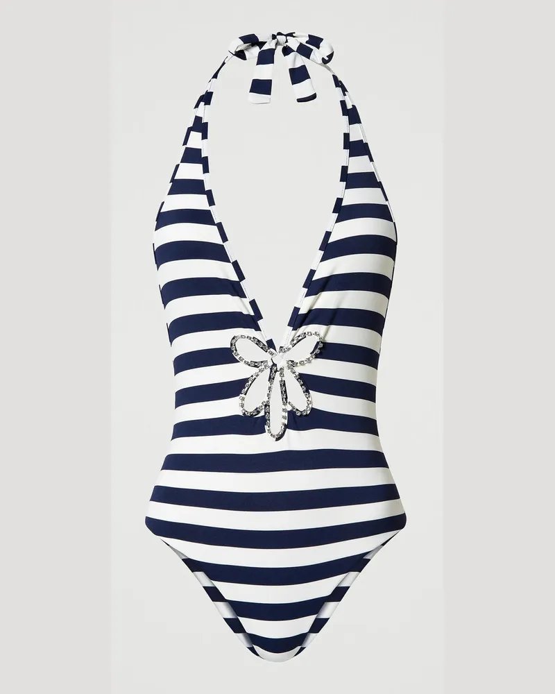 Twin-Set Bademode - Badeanzug aus Jacquard mit Streifen, Zweifarbig Streifen „Blackout"-Schwarz / Star White, Strass, Größe: 1-B 