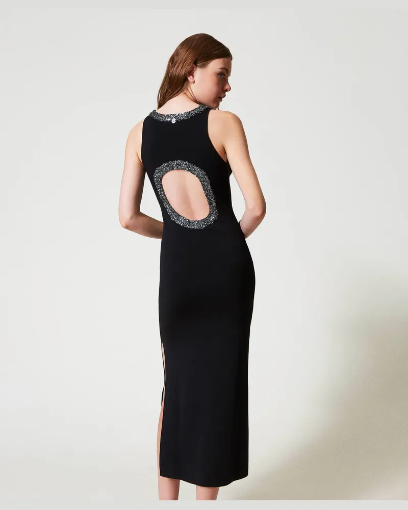 Actitude by Twinset Kleider - Maxistrickkleid mit Pailletten, Schwarz, Größe Schwarz