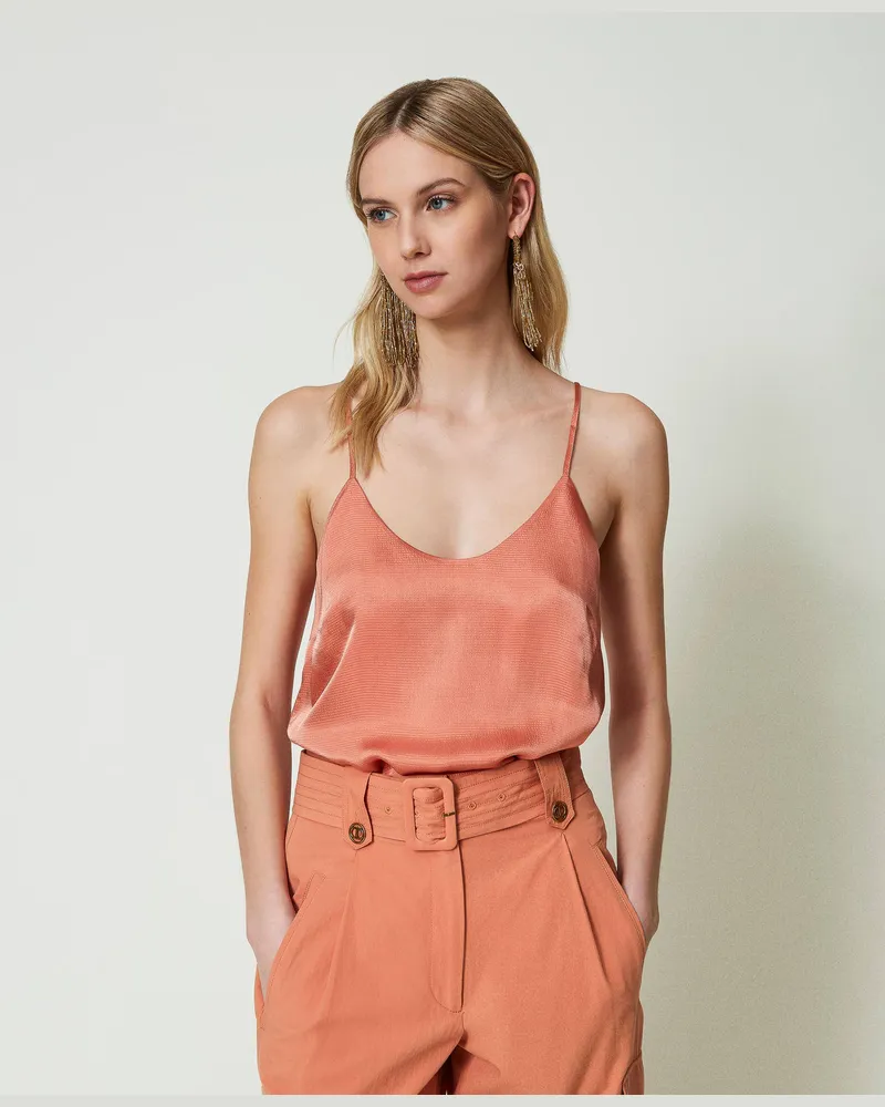 Twin-Set Tops - Satintop mit schmalen Trägern, „Canyon Sunset"-Orange, Größe: 50 