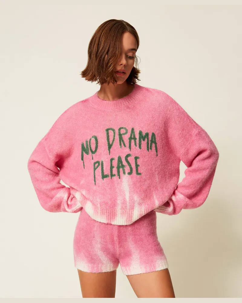 Actitude by Twinset Pullover MYFO aus Wollmischung mit Print, Neonrosa / Drama, Wolle, Größe: S 