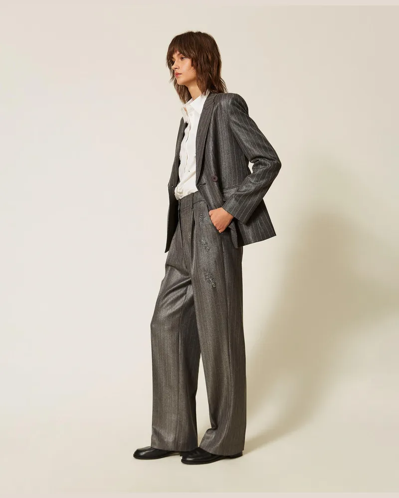 Actitude by Twinset Palazzohose mit Nadelstreifen und Stickerei Anthrazit