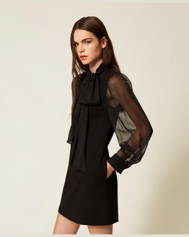 Actitude by Twinset Kleider - Kurzes Kleid mit Schluppenkragen, Schwarz, Größe Schwarz