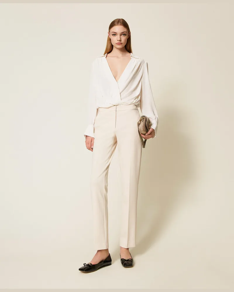 Twin-Set Hosen - Zigarettenhose mit Bügelfalte, „Old White", Größe „old