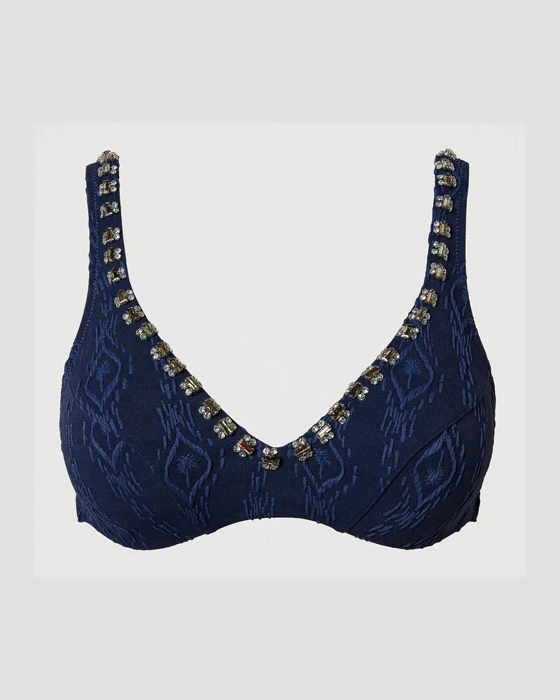 Twin-Set Bademode - Triangel-Bikinitop mit eingeprägtem Dessin und Stickereien, Blackout Blau, Größe: 4-C 