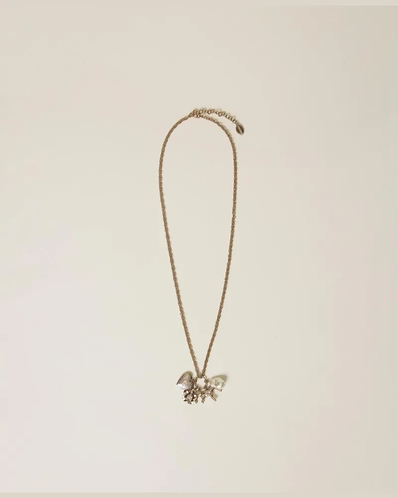 Twin-Set Accessoires - Halskette mit Anhängern und Perle, Old Gold, Einheitsgröße Old