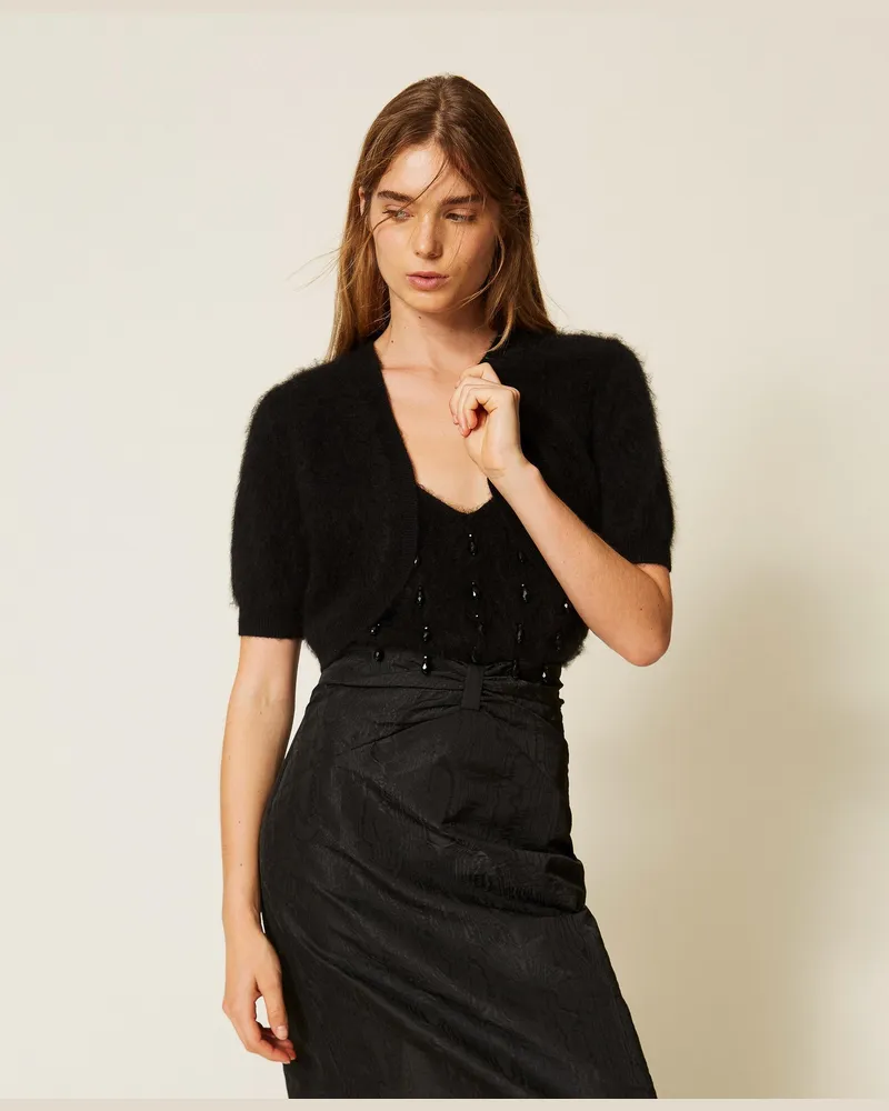 Twin-Set Bolerojacke aus gebürsteter Wollmischung, Damen, Schwarz Schwarz