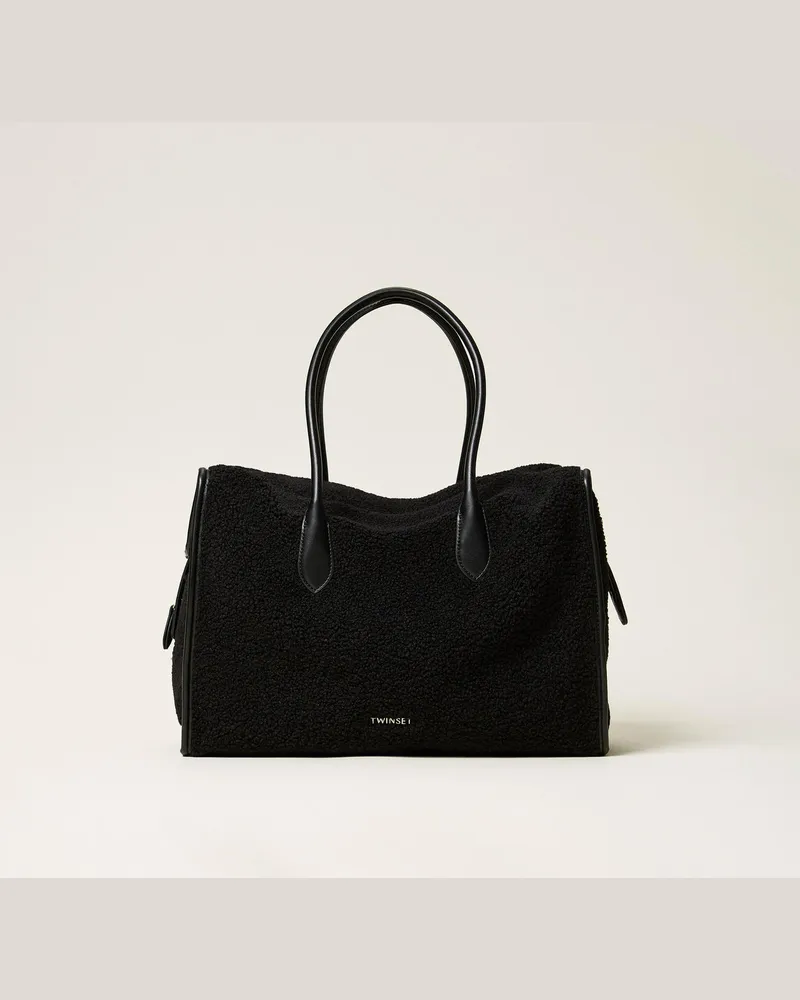 Twin-Set Bowling-Bag aus Kunstpelz Schwarz