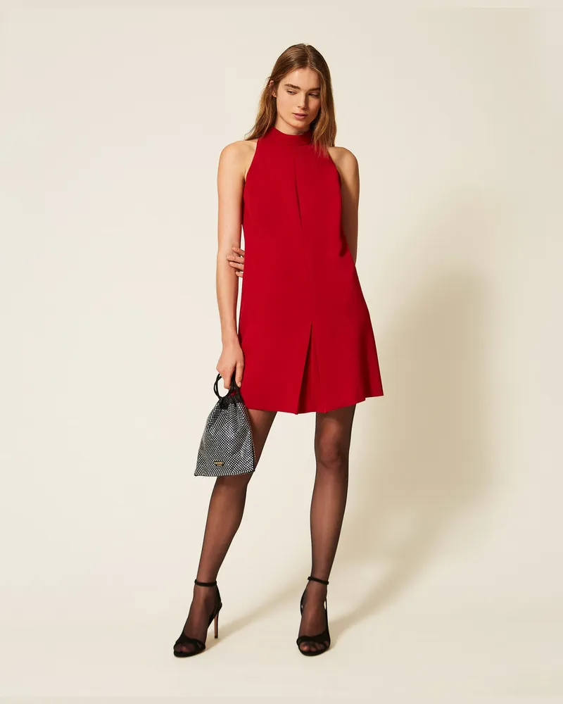 Twin-Set Kurzes Neckholder-Kleid aus Crêpe Bloody